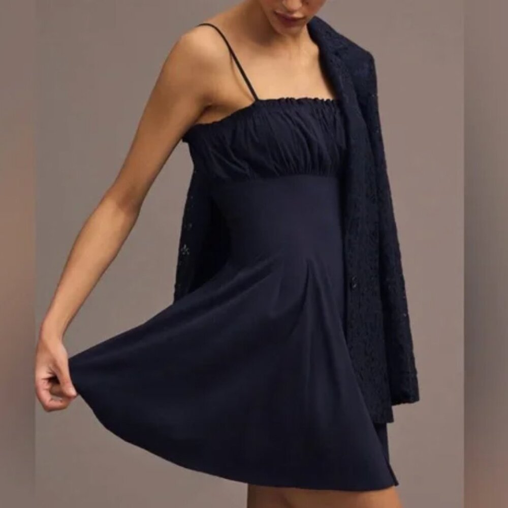Anthropologie Navy Pleated Dress